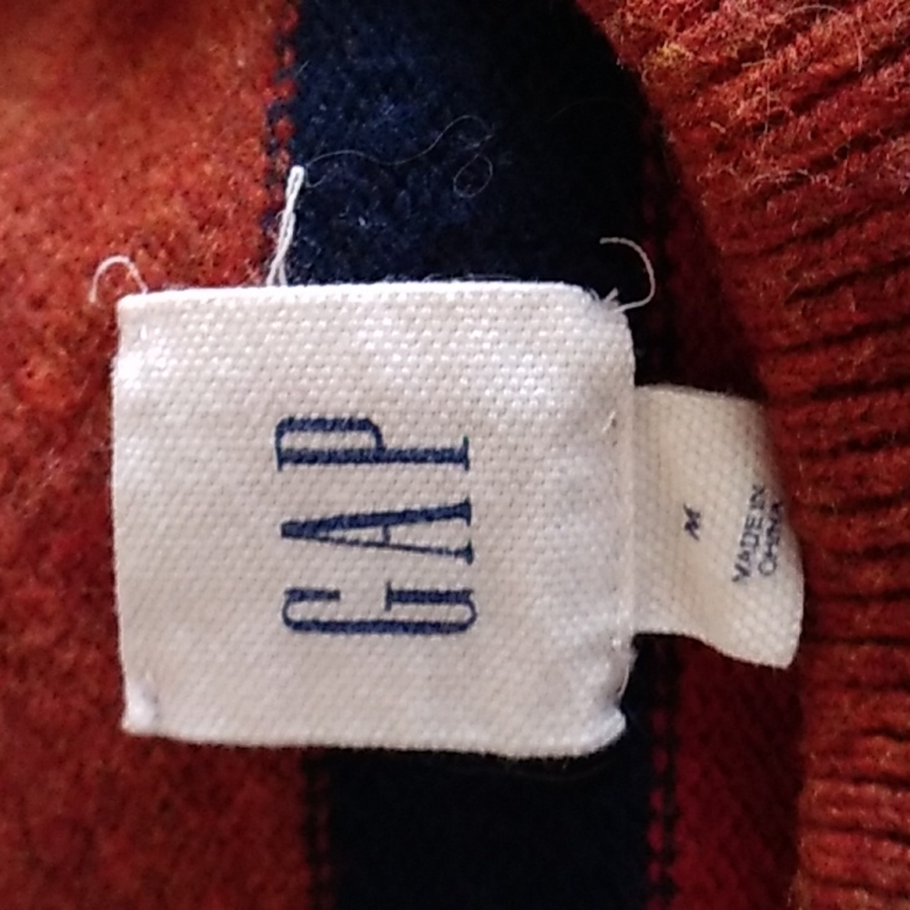 Gap men's orange stripes wool blend sweater size Medium - Picture 2 of 6